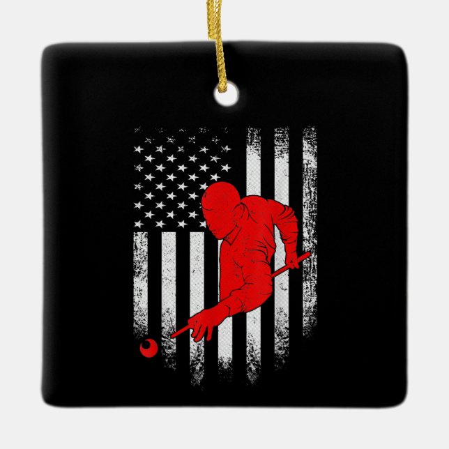 Ornamento De Cerâmica Billiards Lover | American Flag Billiards Gift (Frente)