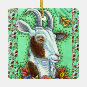 ORNAMENTO DE CERÂMICA BILLY GOAT E OUTUMN SAEM, OBRIGADO À FAZENDA