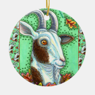 ORNAMENTO DE CERÂMICA BILLY GOAT E OUTUMN SAEM, OBRIGADO À FAZENDA