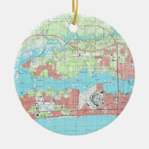 Ornamento De Cerâmica Biloxi Mississippi Mapa (1992)