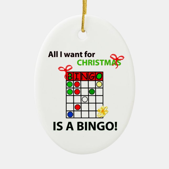 Ornamento De Cerâmica BINGO, quero um bingo de Natal (Frente)
