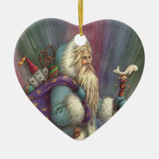 ORNAMENTO DE CERÂMICA BINTEIRA AZUL, LUZES DE NORTE E PINGUINAS (Frente)