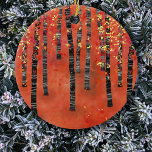 Ornamento De Cerâmica Birch Forest Red<br><div class="desc">Uma pintura paisagística moderna de uma bétula ou de uma floresta de árvores escaneadas em tons ricos de vermelho,  laranja e amarelo. Arte original de Nic Squirrell.</div>
