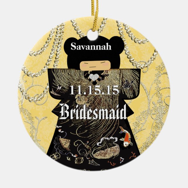 Ornamento De Cerâmica Birdesmaid Asiática Kimono apresenta mudanças amar (Frente)