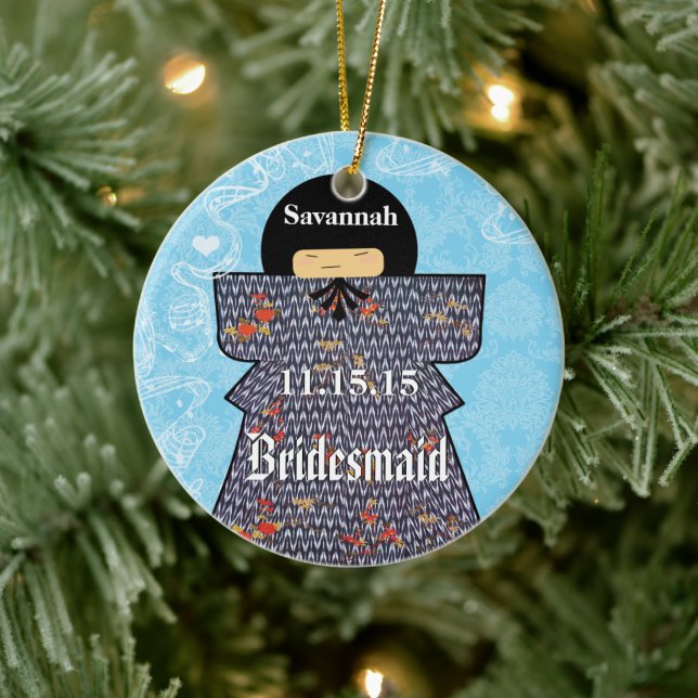 Ornamento De Cerâmica Birdesmaid Asiática Kimono apresenta mudanças cor- (Árvore)