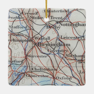 Ornamento De Cerâmica Birmingham England Vintage Map