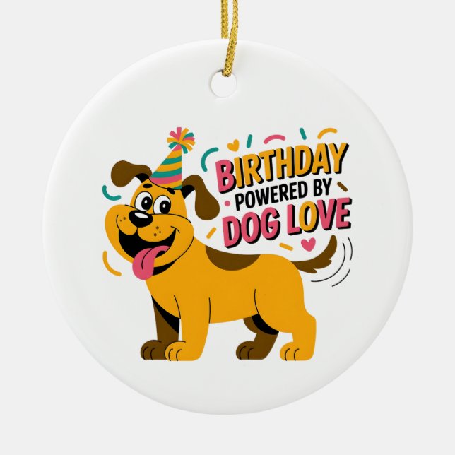 Ornamento De Cerâmica Birthday Dog Love Party Illustration (Frente)