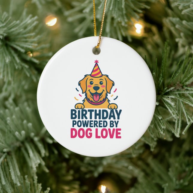 Ornamento De Cerâmica Birthday Powered by Dog Love Illustration (Árvore)