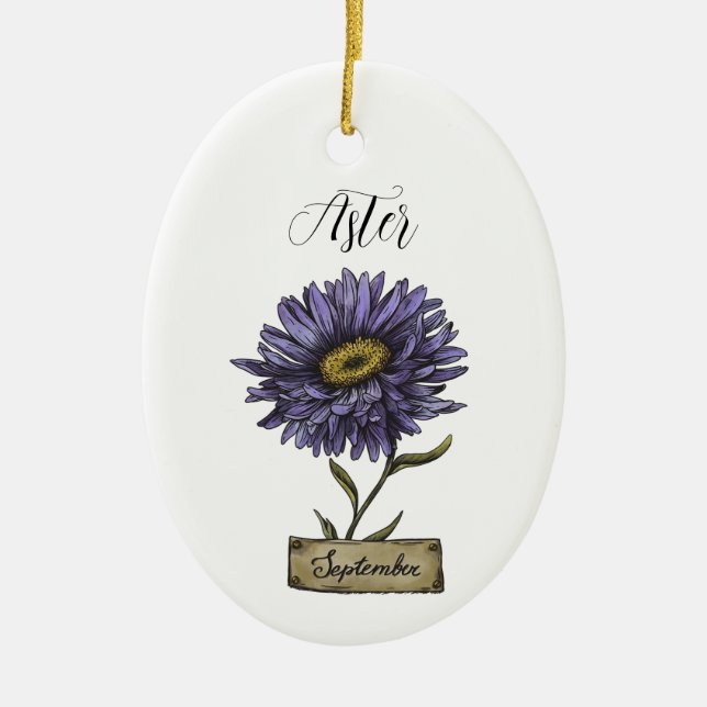 Ornamento De Cerâmica Birthday Roxo Aster (Frente)