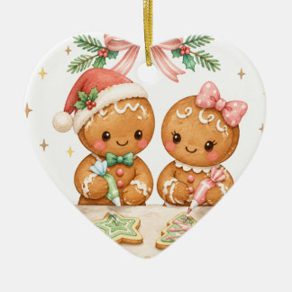 Ornamento De Cerâmica Biscoito de casal de gengibre de Natal fofo