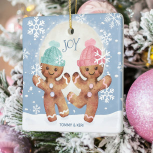 Ornamento De Cerâmica Biscoitos de Gengibre Dançando Alegria Natal