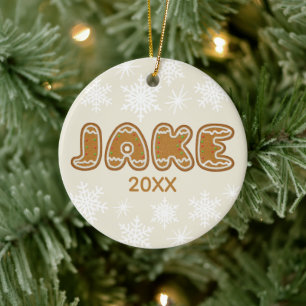 Ornamento De Cerâmica Biscoitos de Gengibre de Natal com Nome Personaliz