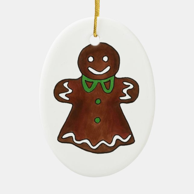 Ornamento De Cerâmica Biscoitos de Natal para dama de gengibre (Frente)