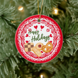Ornamento De Cerâmica Biscoitos dinamarqueses Feriados Felizes Ornament
