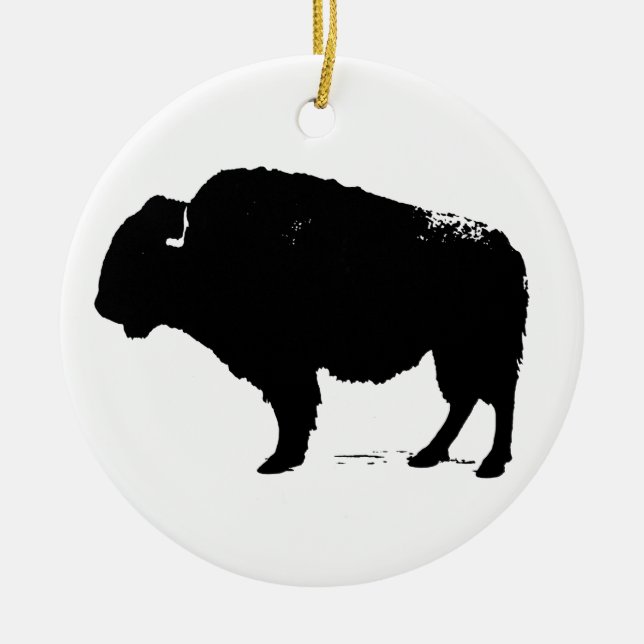 Ornamento De Cerâmica Bison de Búfalo de Pop Preto e Branco (Frente)