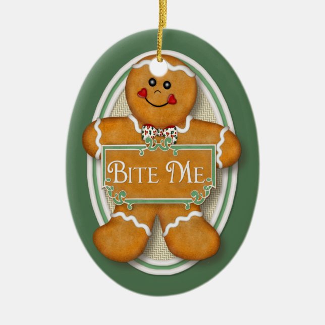 Ornamento De Cerâmica Bite Me Gingercake Man - Oval 2 (Frente)
