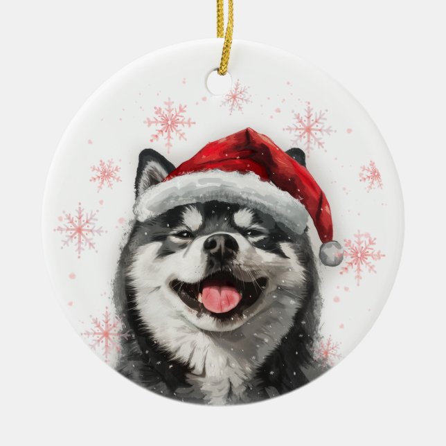 Ornamento De Cerâmica Black Akita Dog Christmas Personalized (Frente)