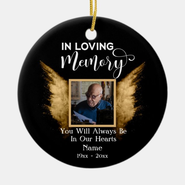 Ornamento De Cerâmica Black And Gold In Loving Memory Custom Photo (Frente)