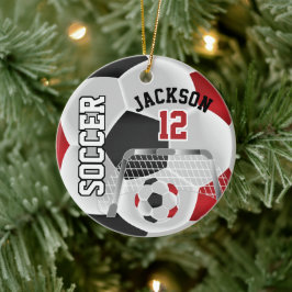 Ornamento De Cerâmica Black and Red Personalize Soccer Ball