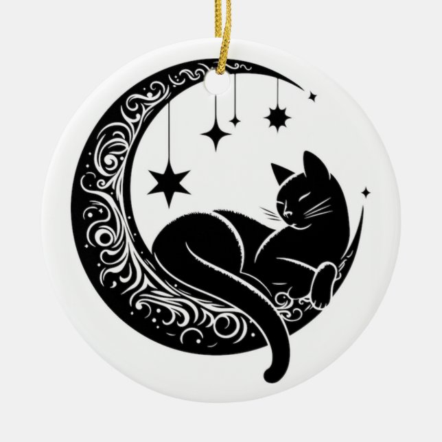 Ornamento De Cerâmica Black and White Cat Moon Window Suncatcher (Frente)