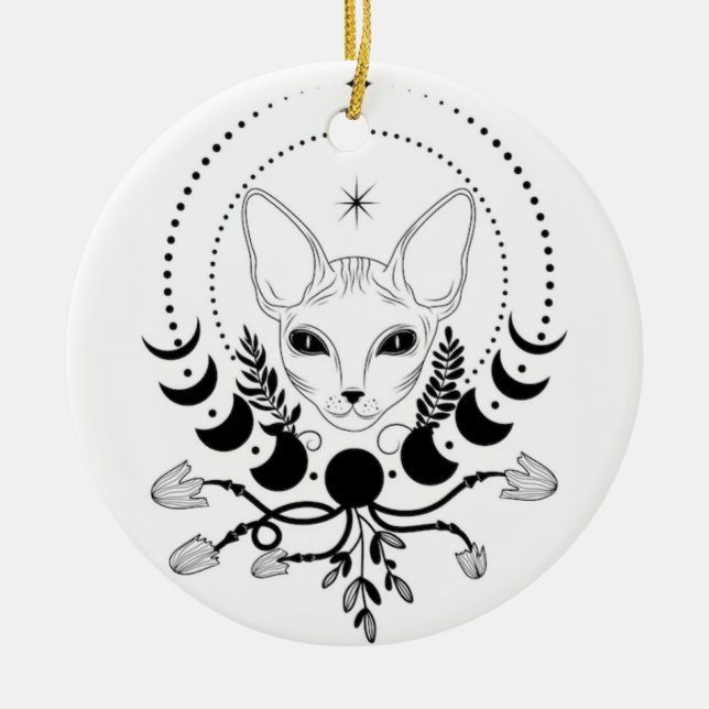 Ornamento De Cerâmica Black and White Cat Moon Window Suncatcher (Frente)