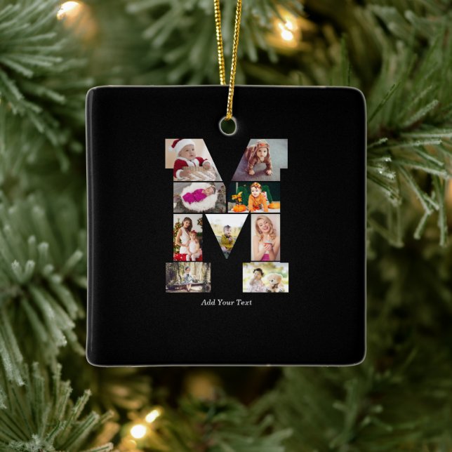 Ornamento De Cerâmica Black and White Letter M Photo Collage (Árvore)