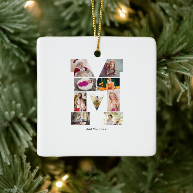 Ornamento De Cerâmica Black and White Letter M Photo Collage (Árvore)