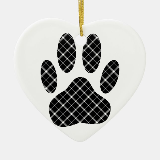 Ornamento De Cerâmica Black And White Tartan Dog Paw Print (Frente)