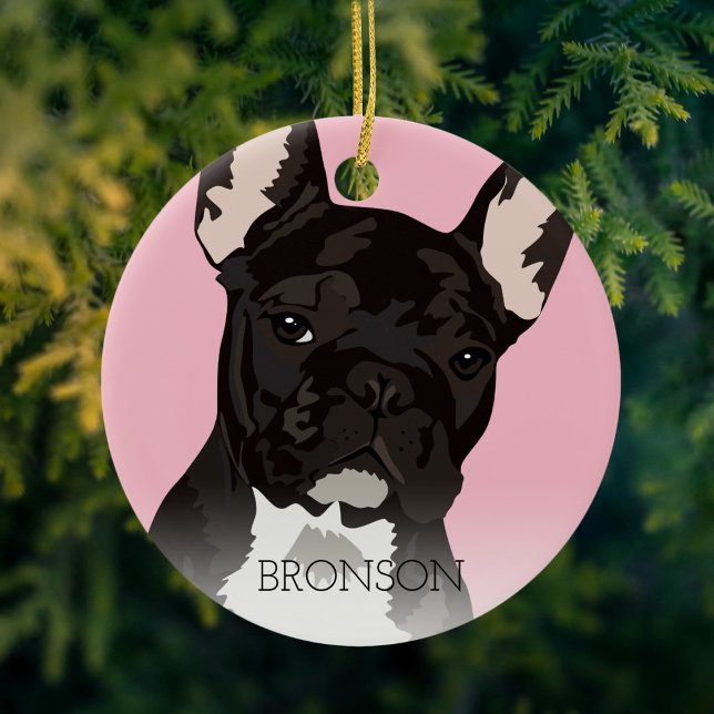 Ornamento De Cerâmica Black Brindle French Buldog Natal (Criador carregado)