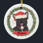Ornamento De Cerâmica Black Brindle Frenchie French Buldogue Personaliza<br><div class="desc">Faça a lista legal este ano com um ornamento personalizado do seu doce touro francês frenchie-brindle preto!</div>