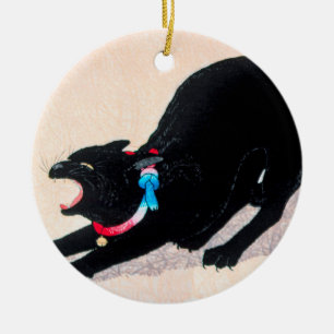Ornamento De Cerâmica Black Cat Hissing Fine Art by Hiroaki Takahashi