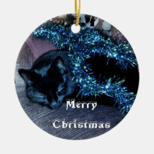 Ornamento De Cerâmica BLACK CAT MERRY CHRISTMAS ornament