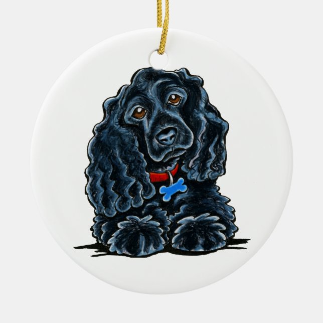 Ornamento De Cerâmica Black Cocker Spaniel Fitz (Frente)