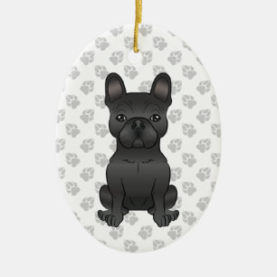 Ornamento De Cerâmica Black French Buldog / Frenchon Dog & Text