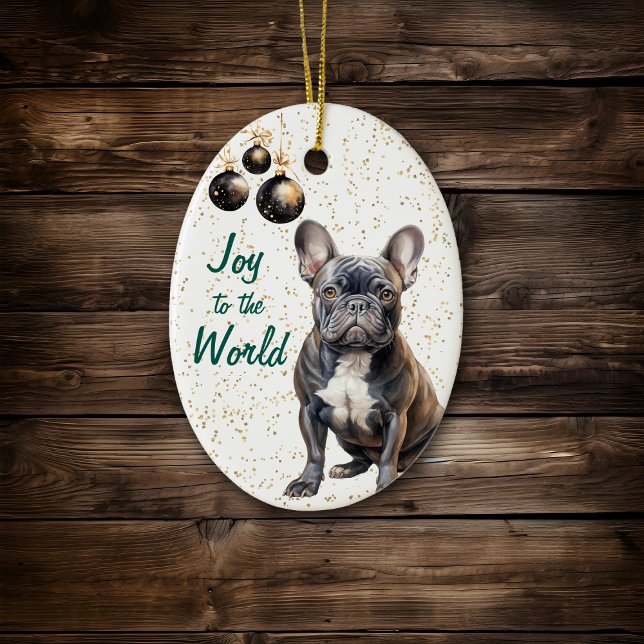Ornamento De Cerâmica Black French Bulldog Joy para o Natal Mundial (Criador carregado)
