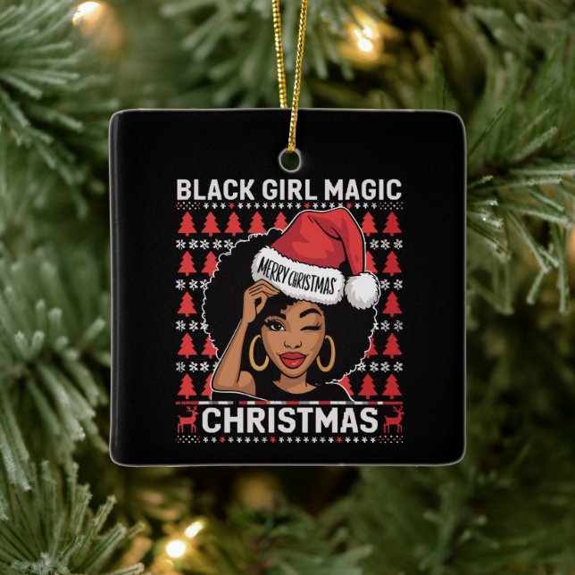 Ornamento De Cerâmica Black Girl Magic Feliz Natal Afro-Americano (Árvore)