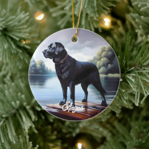 Ornamento De Cerâmica Black Lab e Lago
