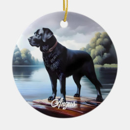 Ornamento De Cerâmica Black Lab e Lago