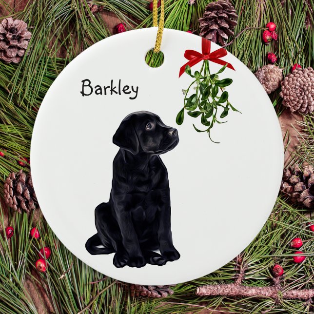 Ornamento De Cerâmica Black Lab Mistletoy Pet Dog Natal (Criador carregado)