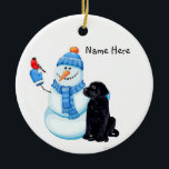 Ornamento De Cerâmica Black Lab Snowman Christmas Ornament<br><div class="desc">Black Lab Snowman Christmas Ornament - Personalized Ornament</div>
