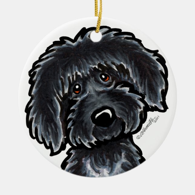 Ornamento De Cerâmica Black Labradoodle Art Personalizado (Frente)