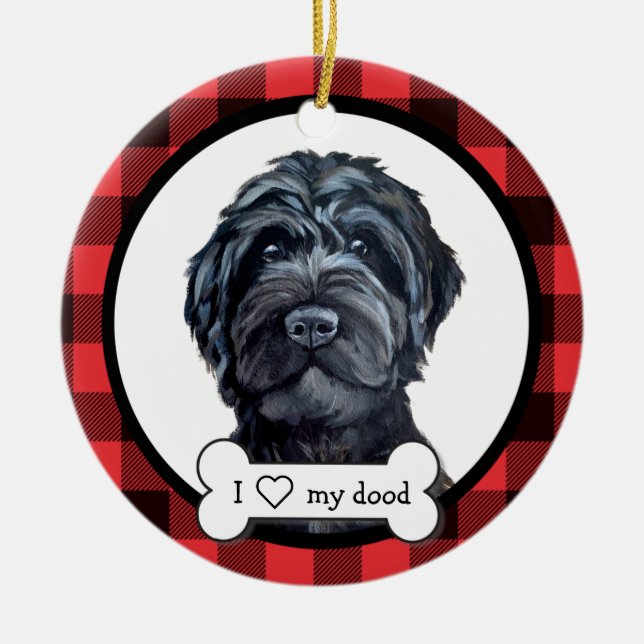 Ornamento De Cerâmica Black Labradoodle / Black Goldendoodle (Frente)