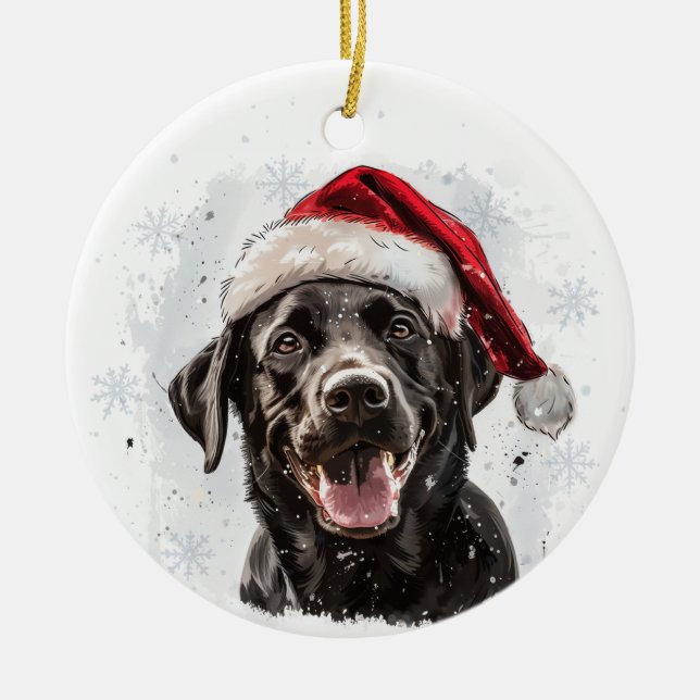 Ornamento De Cerâmica Black Labrador Dog Christmas Personalized (Frente)