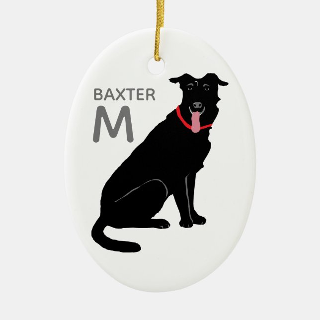 Ornamento De Cerâmica Black Labrador Dog Monograma Nome inicial Natal (Frente)