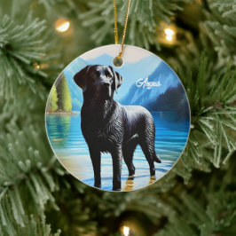 Ornamento De Cerâmica Black Labrador e Lake