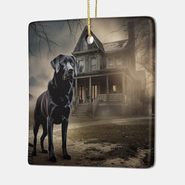 Ornamento De Cerâmica Black Labrador Halloween Scary (Esquerda)