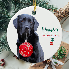 Ornamento De Cerâmica Black Labrador Personalizou o Natal do Cachorro Bo