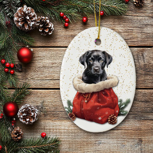Ornamento De Cerâmica Black Labrador Retriever Puppy Christmas Gift Bag