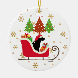 Ornamento De Cerâmica Black Labrador Silhouette Christmas Sleigh