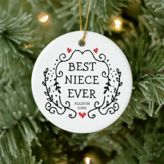 Ornamento De Cerâmica Black Line Art Wreath Personalizado Best Niece Nun